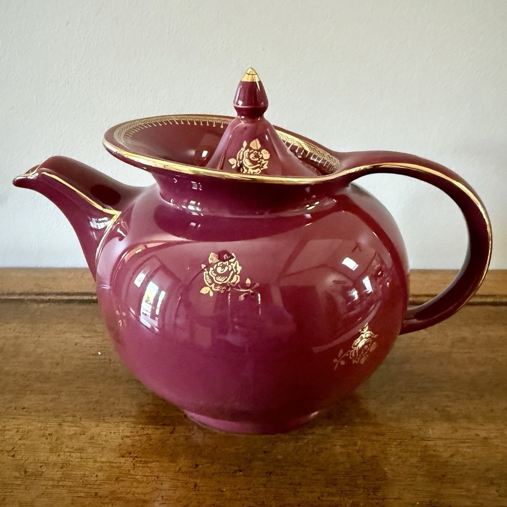 Vintage Hall Teapot Maroon & Gold ~ 6 Cups ~ #0693 ~ Made In The USA